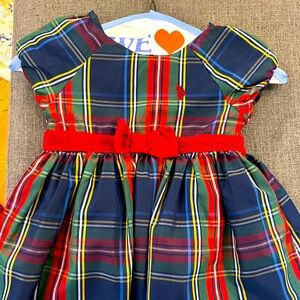 U.S. Polo Association tartan dress with red velvet bow. Size 4 toddler. Like new